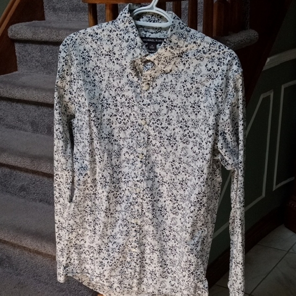 Michael Kors Black and White Lightweight Shirt Long Sleeve Button Down Floral